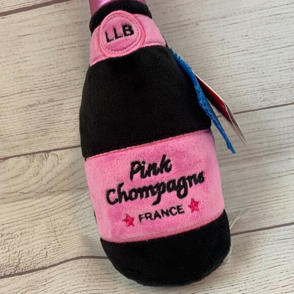 Lulubelles Dog Toy Plush Stuffed Pink & Black Champagne Bottle Squeaky NEW 13" - Picture 4 of 7